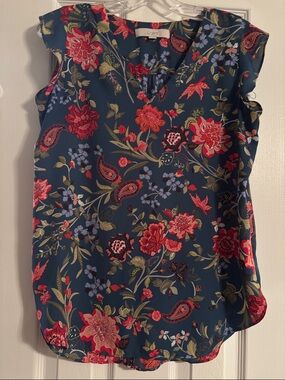 LOFT Navy Floral V-Neck Sleeveless Camisole